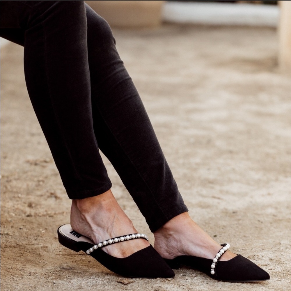 WHBM pearl embellished black pointed flats